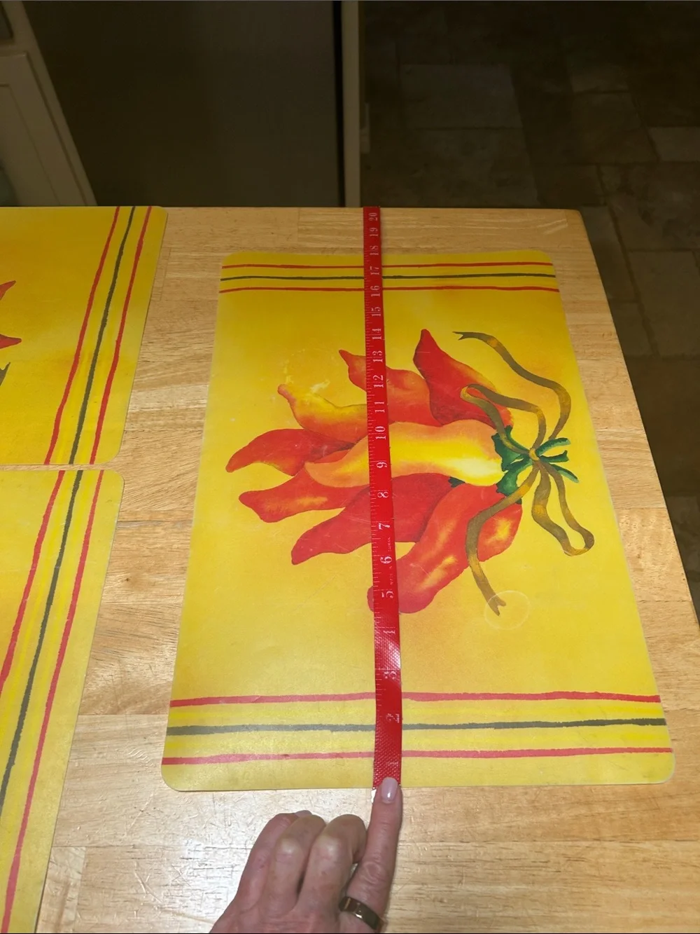 Bright Yellow Floral Plastic Wipe Off Placemat Set - Red & Green Chili 🌶️Accents